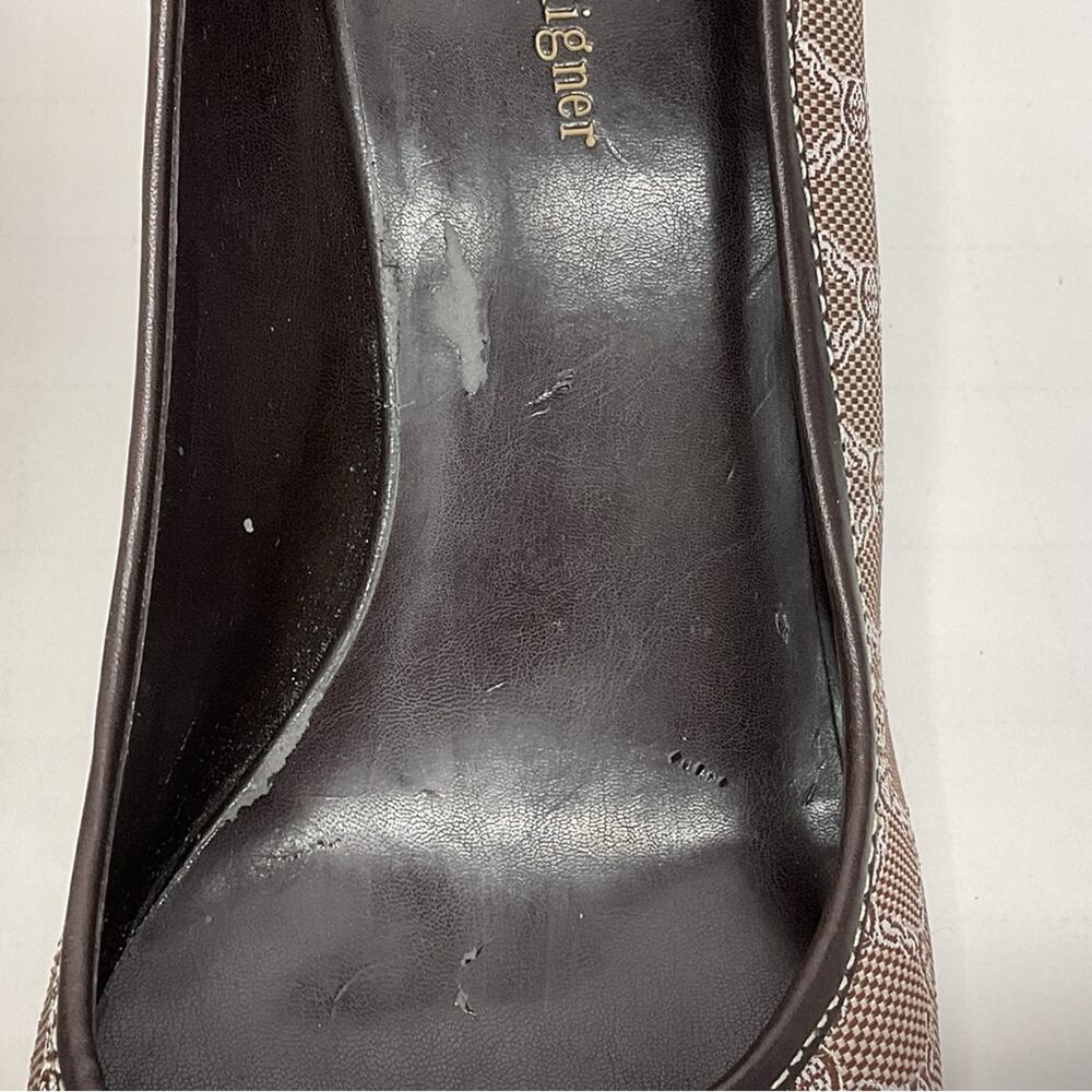 Etienne Aigner Copa Pumps Woman’s 10 Logo Fabric Lether Upper Peep Toe Career - Picture 11 of 11